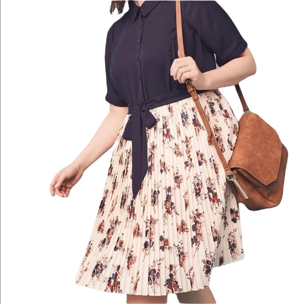 ModCloth | Adored Duet Flora Shirt Dress Pleated Skirt Size Small